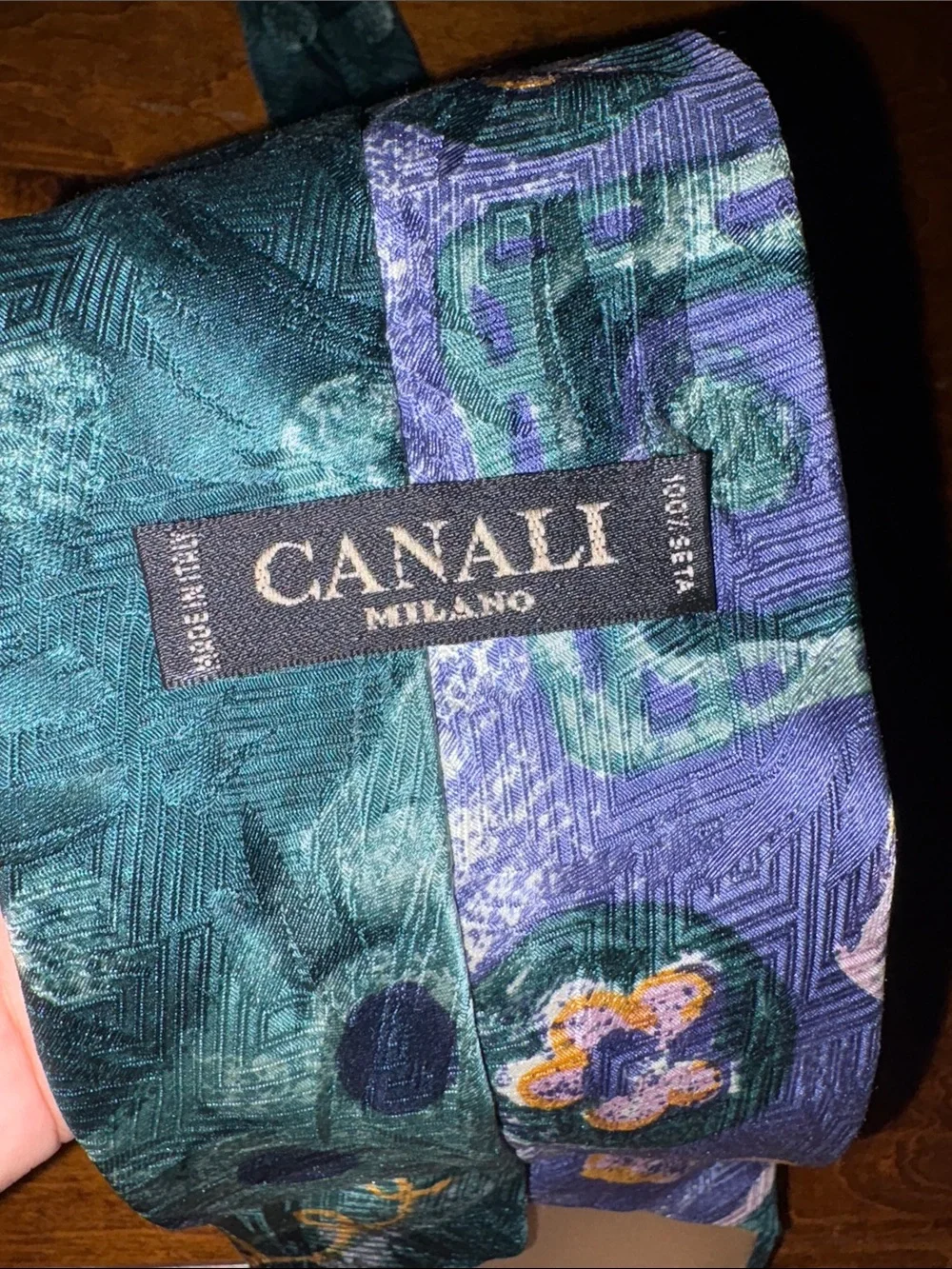 Canali Green and Purple Silk Patterned Tie